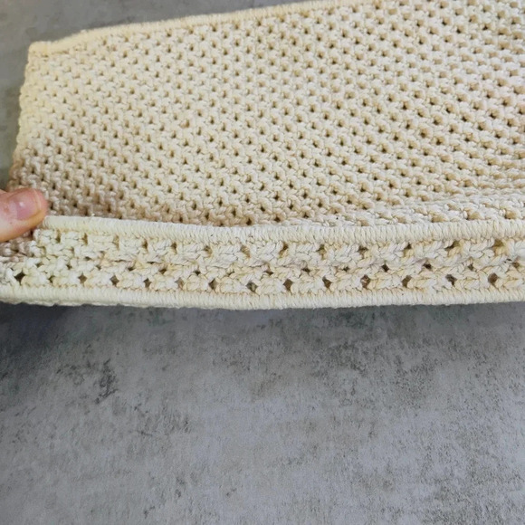 Vintage 1970's Bohemian Macrame Zip-Up Clutch Purse with Pockets Cream Ivory - Picture 6 of 11